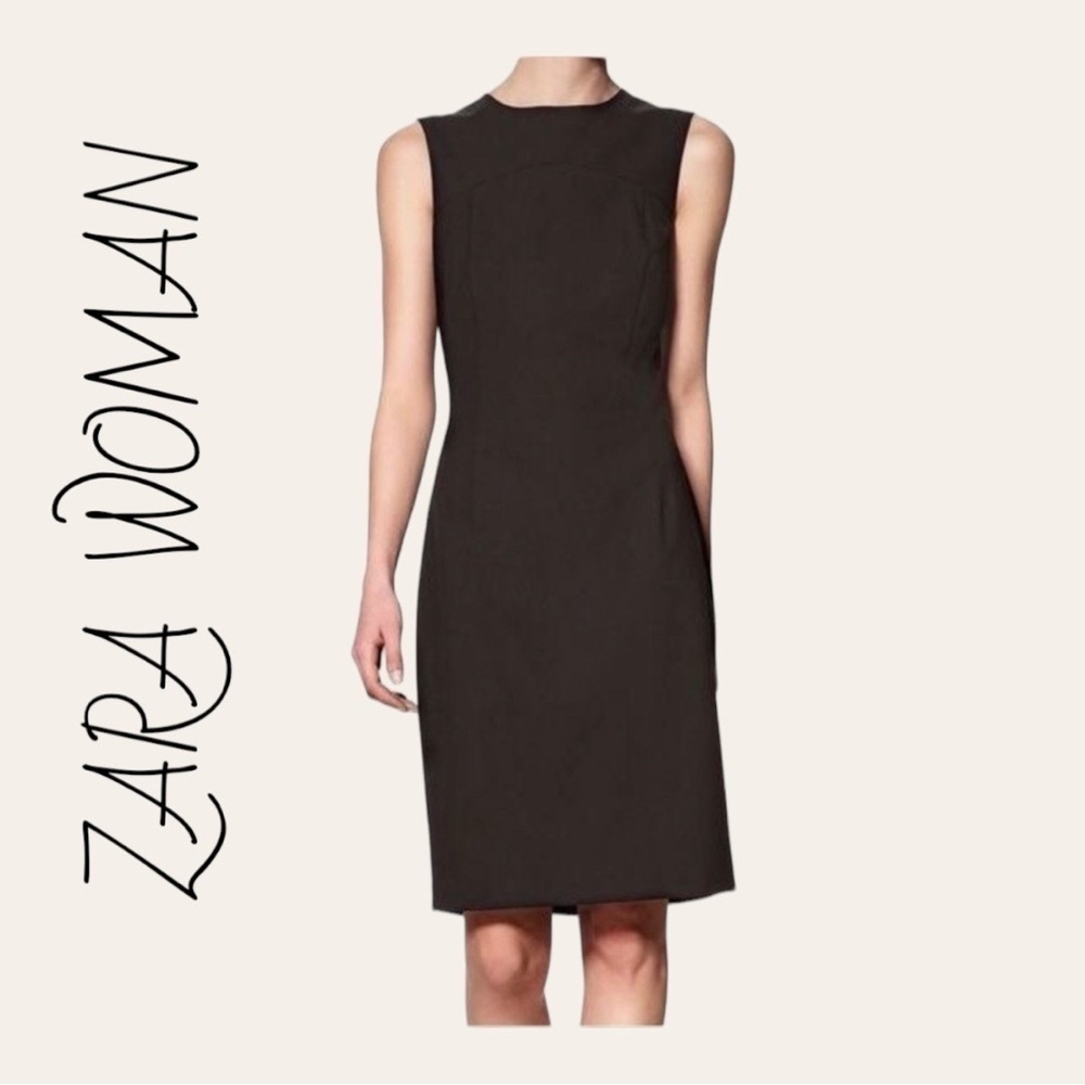 0479W. ZARA WOMAN KNEE LENGTH DRESS SHEATH STYLE BLACK IN COLOR SIZE SMALL